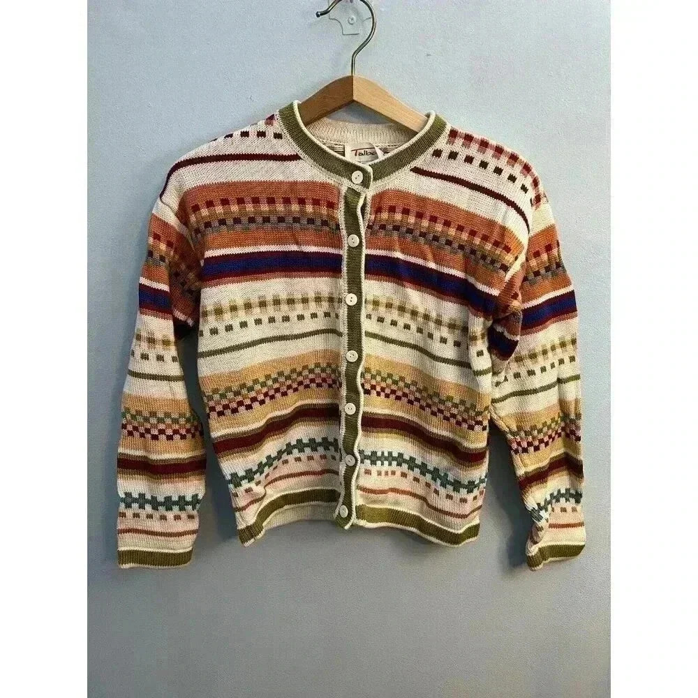 Talbots Hand-Knit Southwest Theme Cardigan Sweater Size Small Women's Vintage